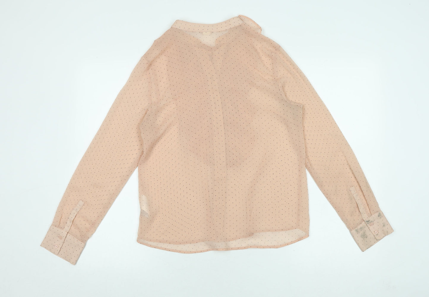 H&M Women's Beige Polka Dot Ruffle Blouse, Size 6