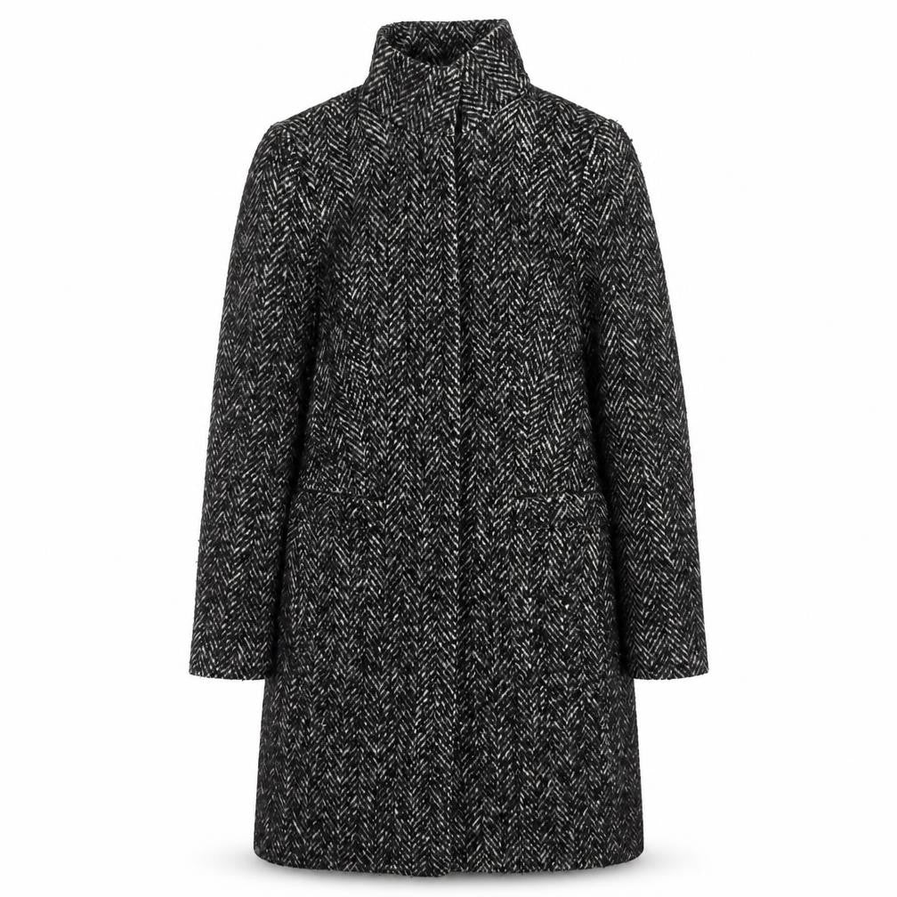 John Lewis Black Herringbone Coat - Size 8