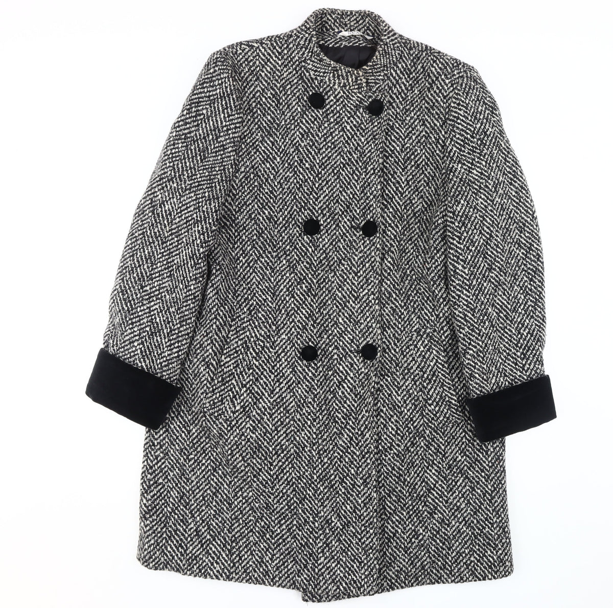Additional front view of Nuage Women's Black & White Herringbone Pea Coat, size 12