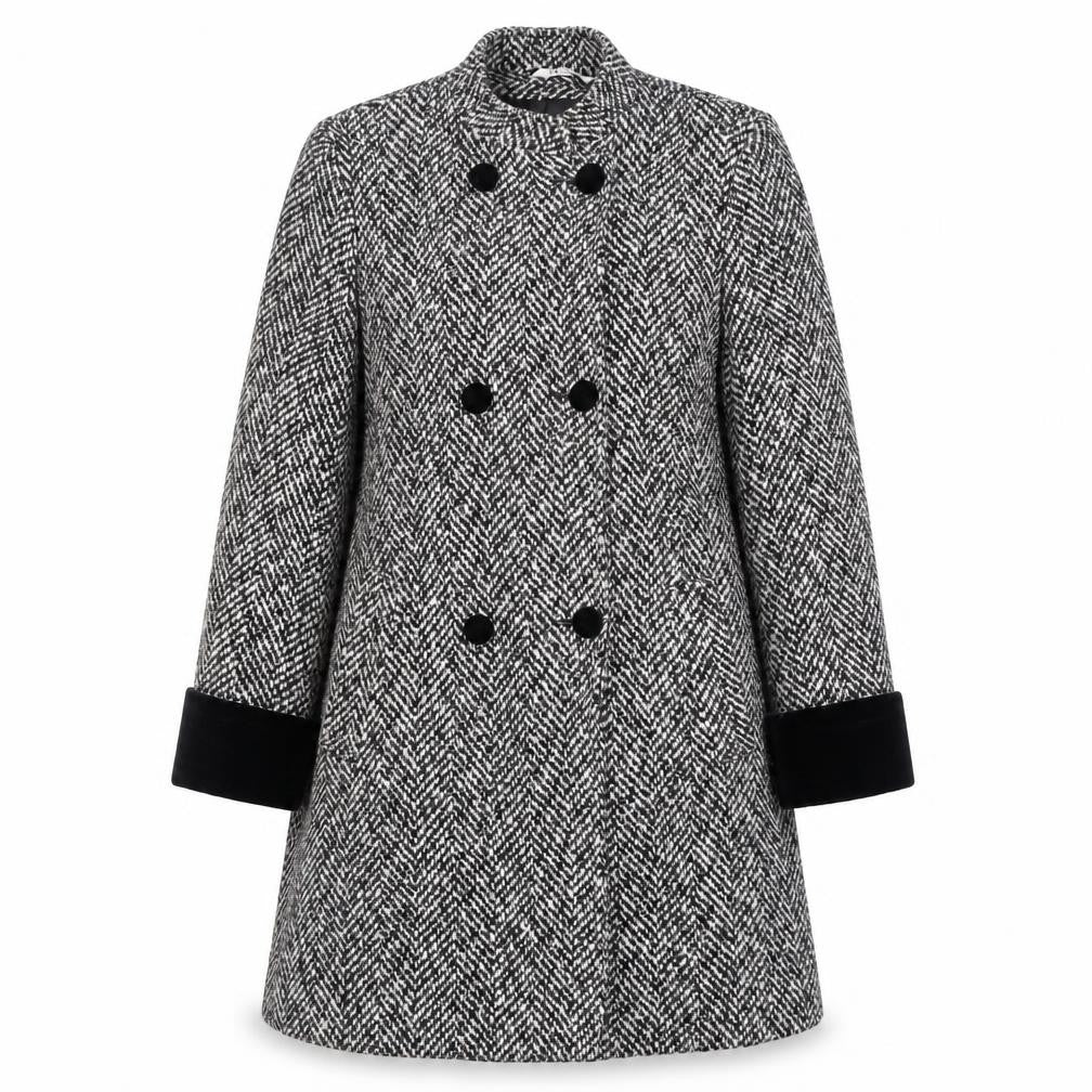 Front view of Nuage Women's Black & White Herringbone Pea Coat, size 12