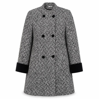 Front view of Nuage Women's Black & White Herringbone Pea Coat, size 12