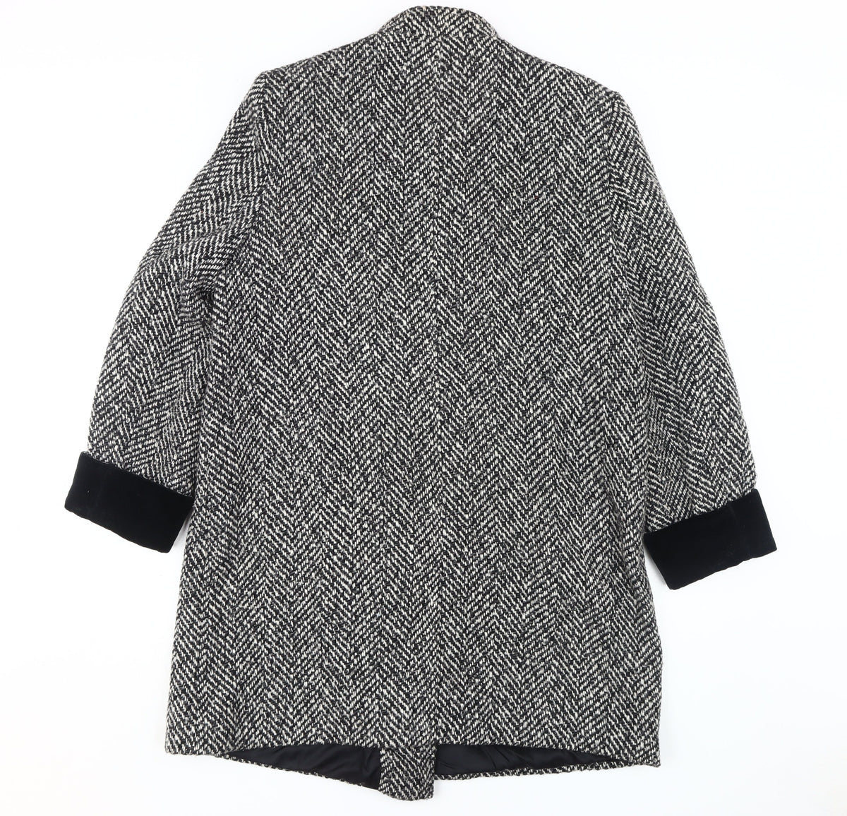 Back view of Nuage Women's Black & White Herringbone Pea Coat, size 12