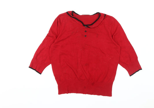 Wallis Women's Red Henley Jumper Size 16