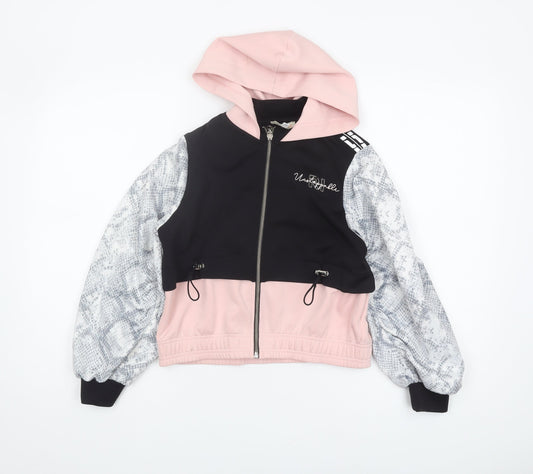 River Island Girls Black & Pink Full Zip Hoodie 9-10 Years