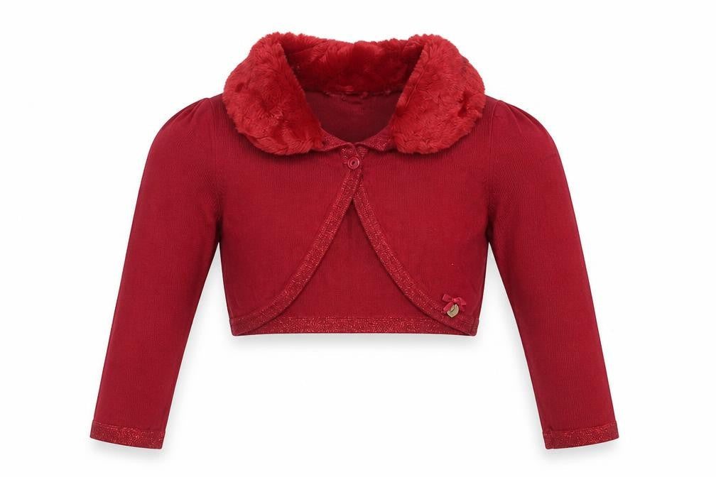 Junior J Girls Red Shrug 2-3 Years Viscose with Fur Trim