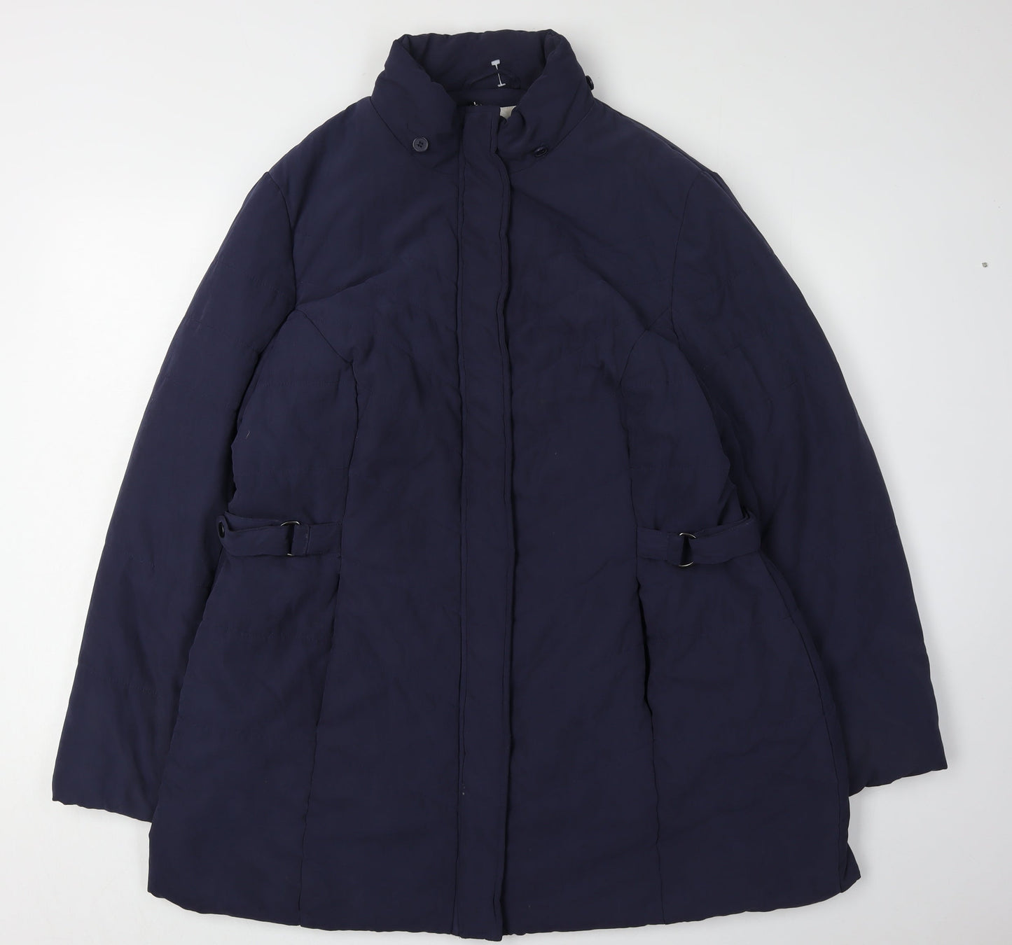 BHS Women's Blue Puffer Coat Size 20, Belted, Hooded