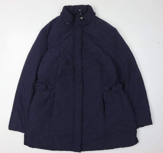 BHS Women's Blue Puffer Coat Size 20, Belted, Hooded