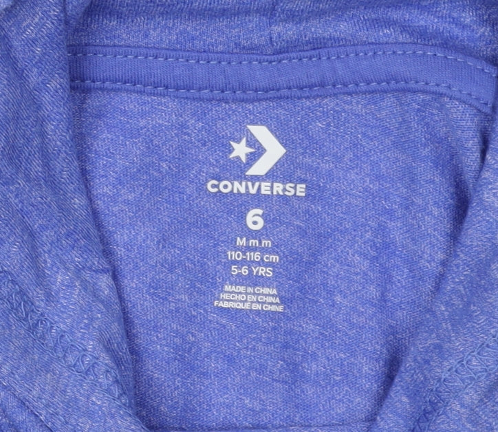 Close-up detail of Converse Blue girls’ hoodie, 5-6 years, casual lightweight