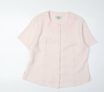 Additional front view of Honor Millburn Women's Pink Embroidered Blouse, size 16