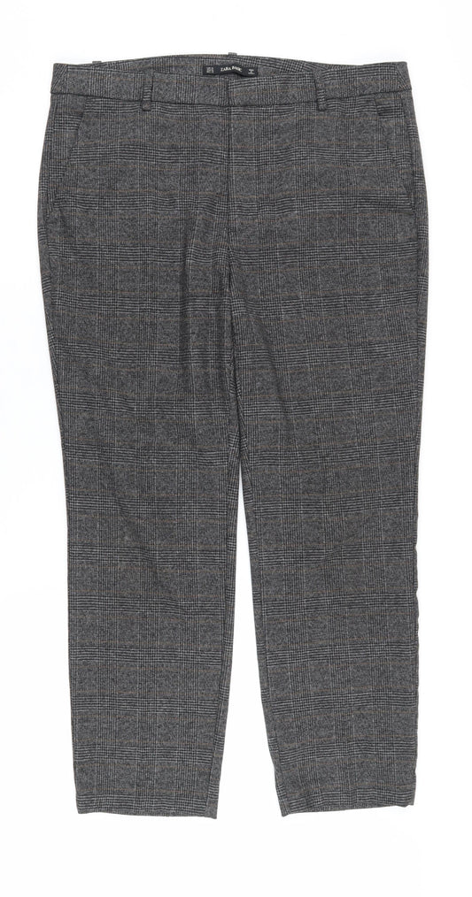 Zara Grey Check Cropped Trousers Women XL Business