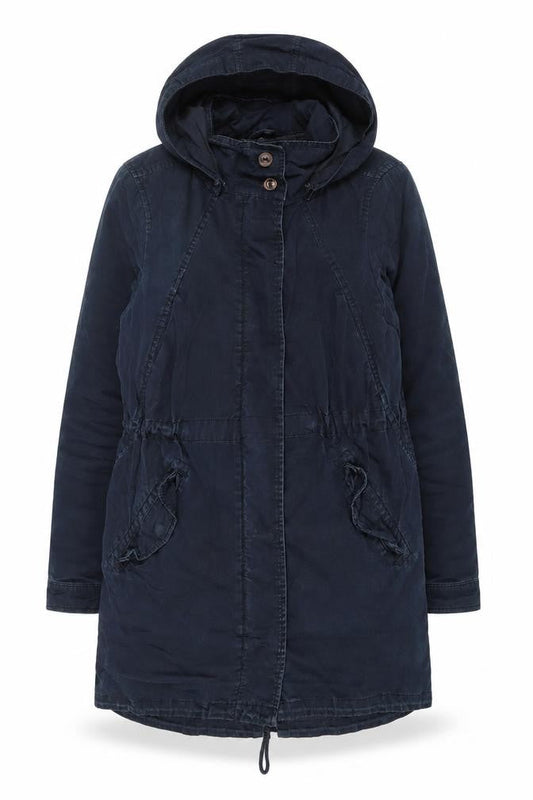 H&M Women's Blue Parka Jacket Size 10 - Hooded & Long