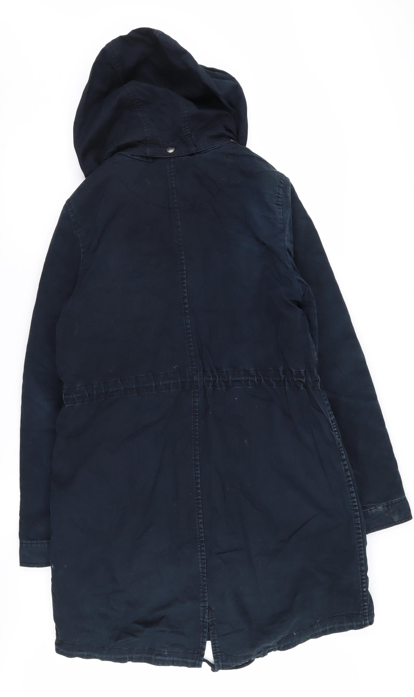 H&M Women's Blue Parka Jacket Size 10 - Hooded & Long