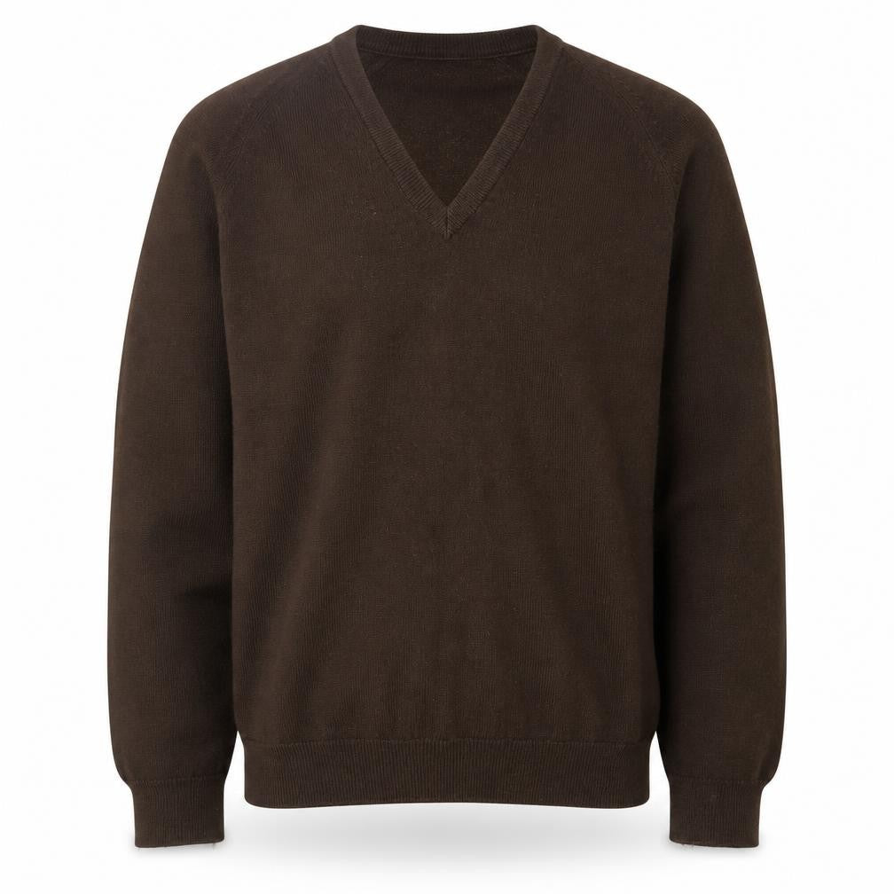 St Michael Men's Brown V-Neck Acrylic Pullover Jumper L