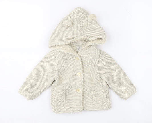 GAP Unisex Baby White Hooded Knit Coat 6-12 Months