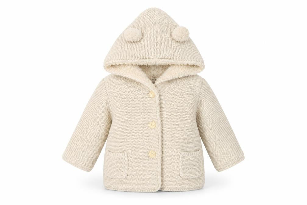 GAP Unisex Baby White Hooded Knit Coat 6-12 Months