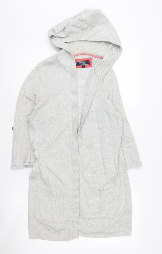 MAINE NEW ENGLAND Women's Grey Hooded Cardigan Size 14