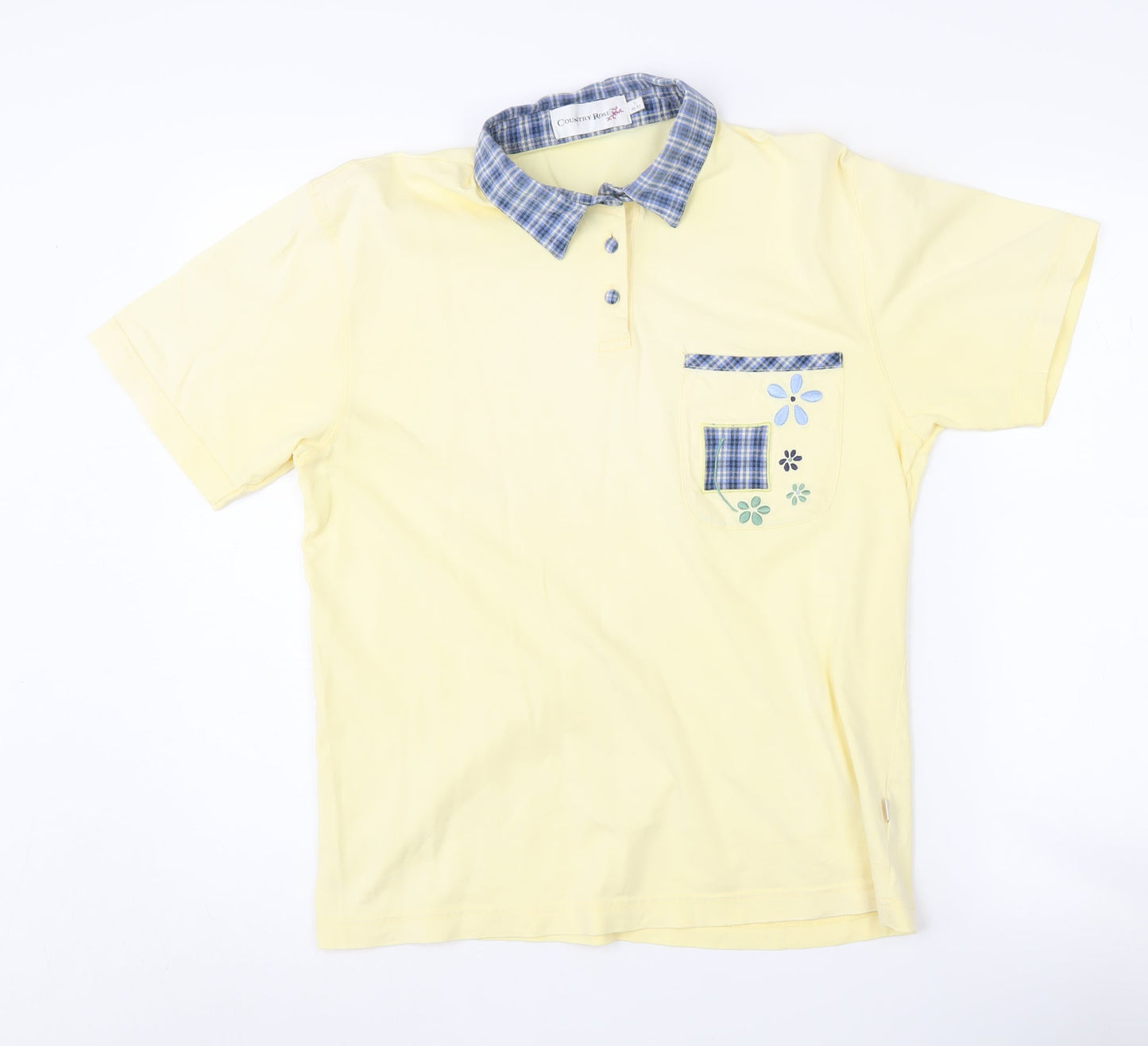 Country Rose Women Yellow Polo Shirt, Size S, Floral Check