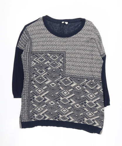 White Stuff Women's Blue Geometric Pullover Jumper Size 10