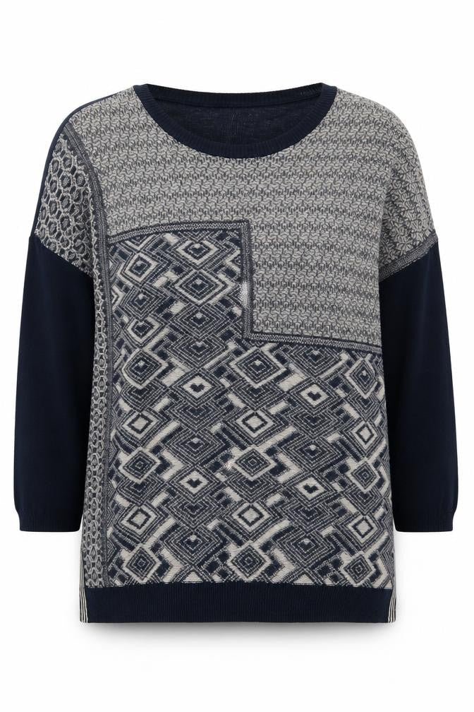 White Stuff Women's Blue Geometric Pullover Jumper Size 10