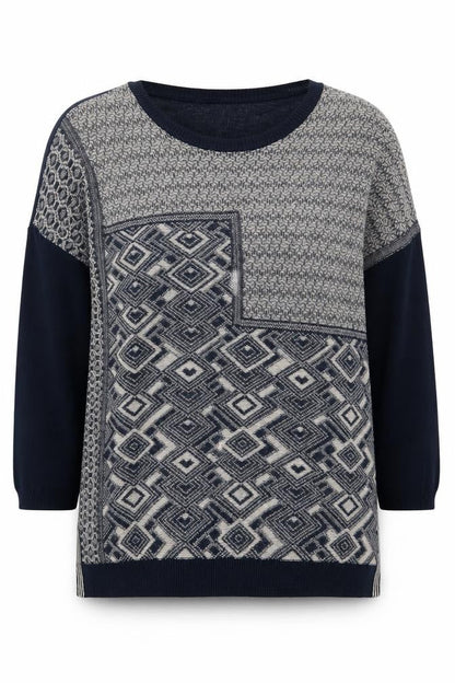 White Stuff Women's Blue Geometric Pullover Jumper Size 10