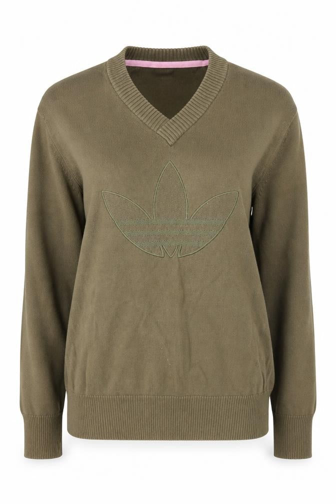 Adidas Women's Green XS V-Neck Cotton Jumper