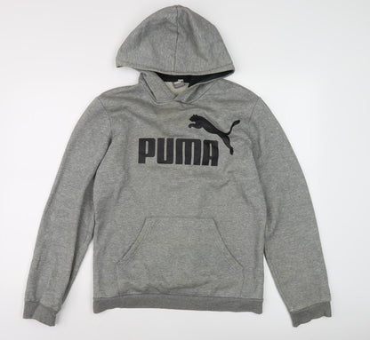 Additional front view of Puma boys’ grey logo pullover hoodie, size 16