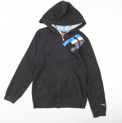 Additional front view of Puma boys’ black full zip hoodie, size 14, graphic print