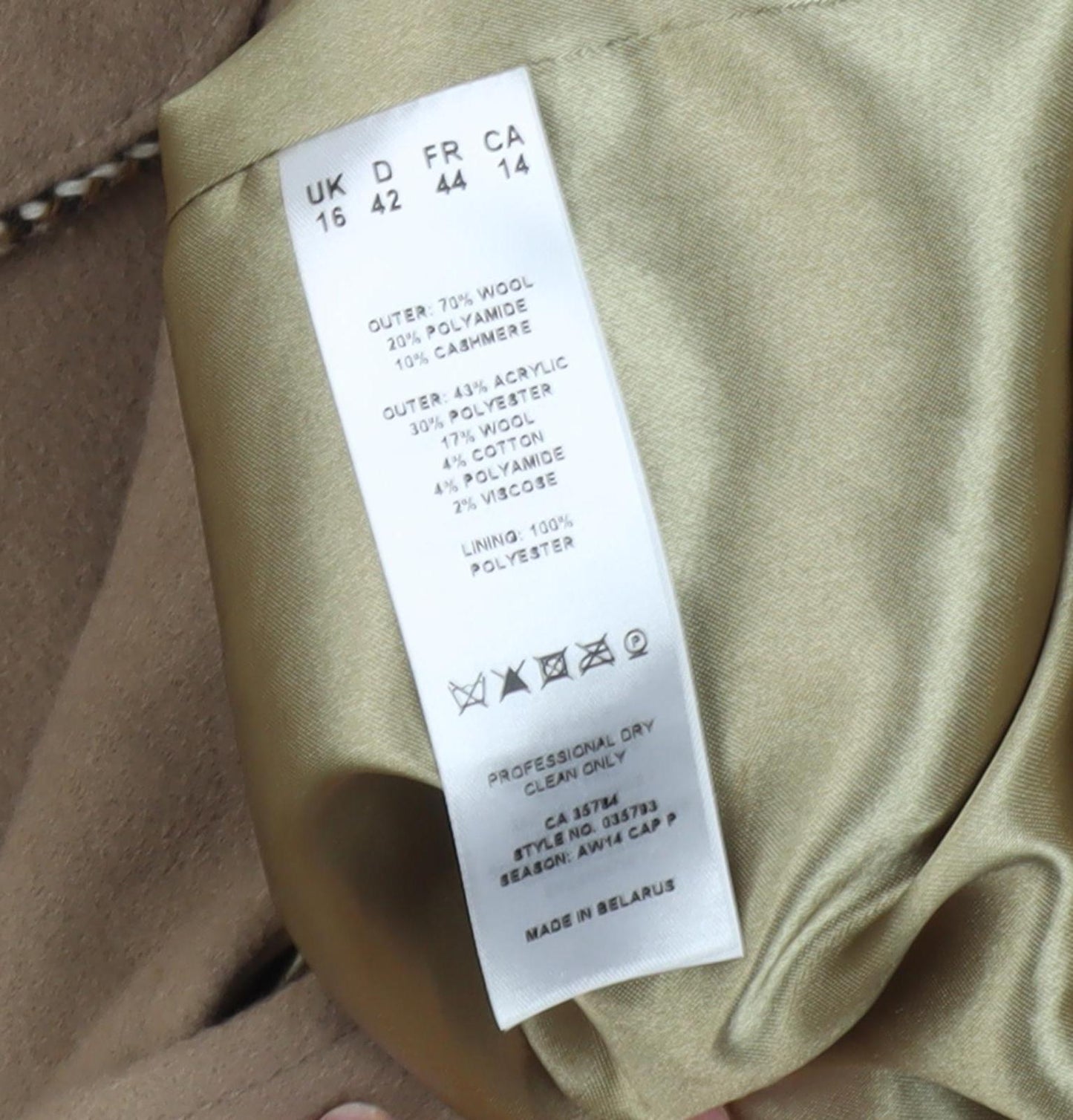 Eastex Women's Beige Wool Blend Coat Size 16