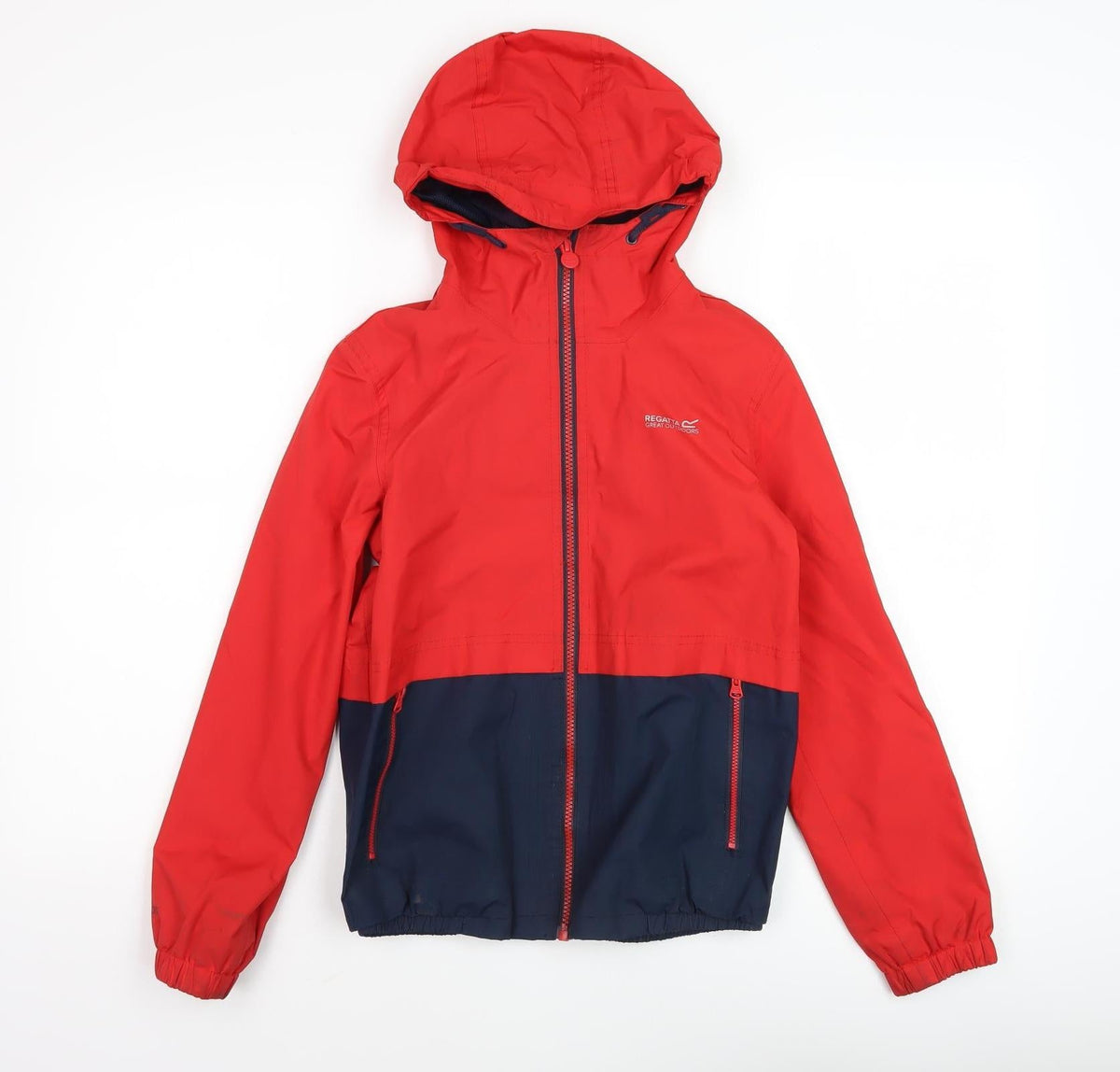 Additional front view of Regatta boys’ red blue windbreaker jacket hooded 14 years