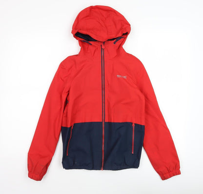 Additional front view of Regatta boys’ red blue windbreaker jacket hooded 14 years