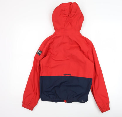 Back view of Regatta boys’ red blue windbreaker jacket hooded 14 years