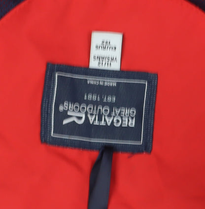 Close-up detail of Regatta boys’ red blue windbreaker jacket hooded 14 years