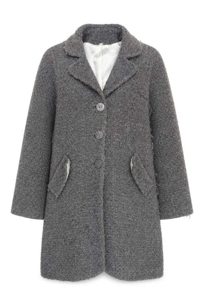 Ayoca Women's Grey Long Coat, L, Button, Lined
