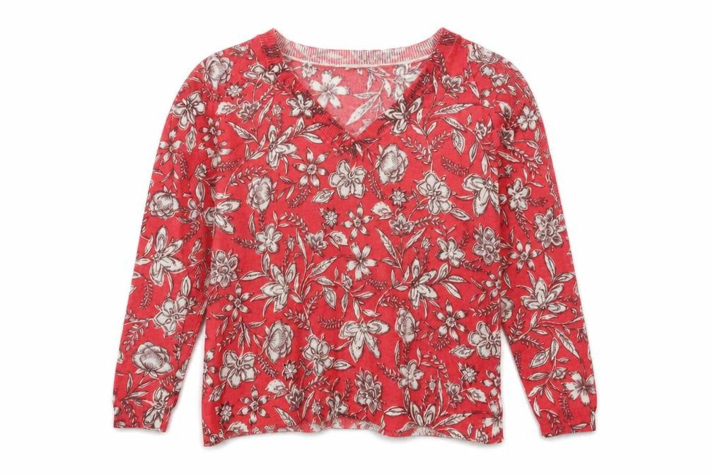 Marks & Spencer Women's Red Floral Knit Pullover M