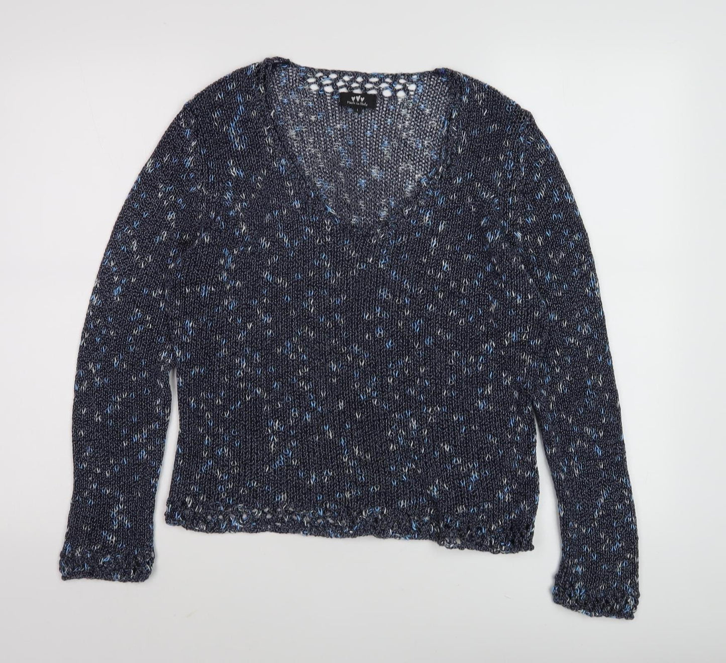 Women's Blue V-Neck Pullover Jumper, Size L
