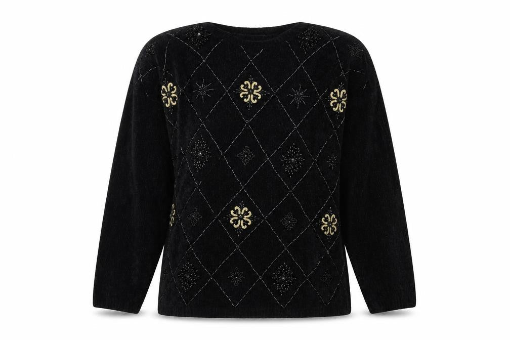 Jumper Women's Black Embroidered Viscose Jumper L