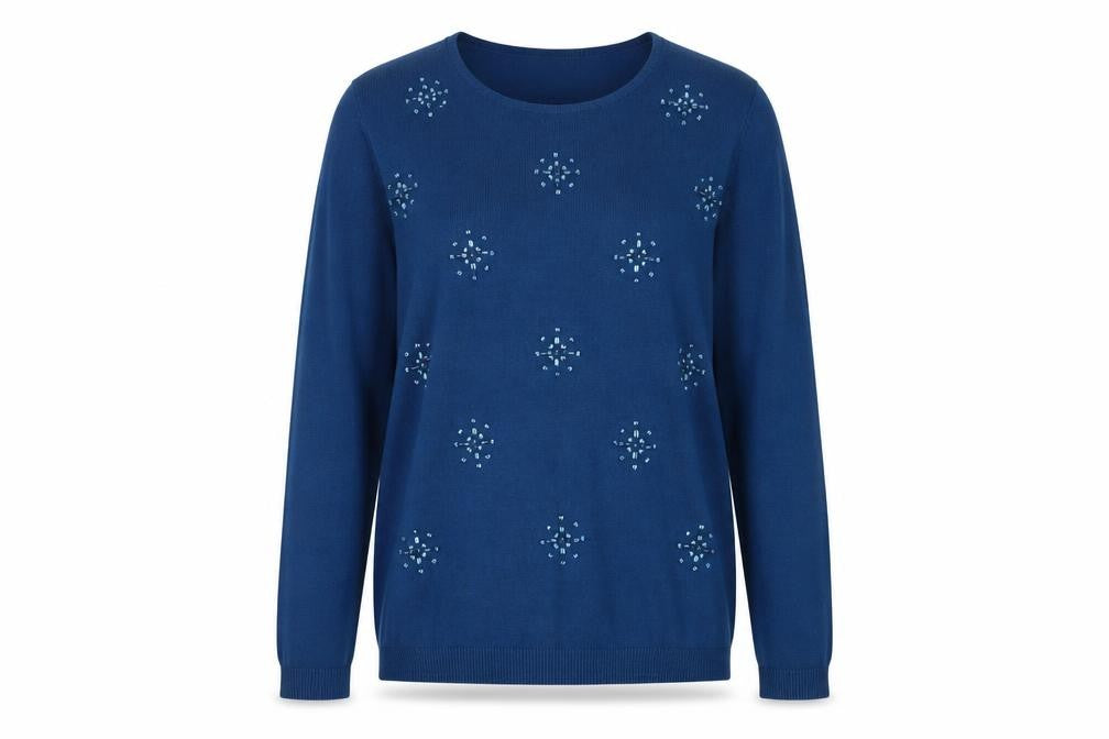 Lola Women's Blue Beaded Pullover Jumper M