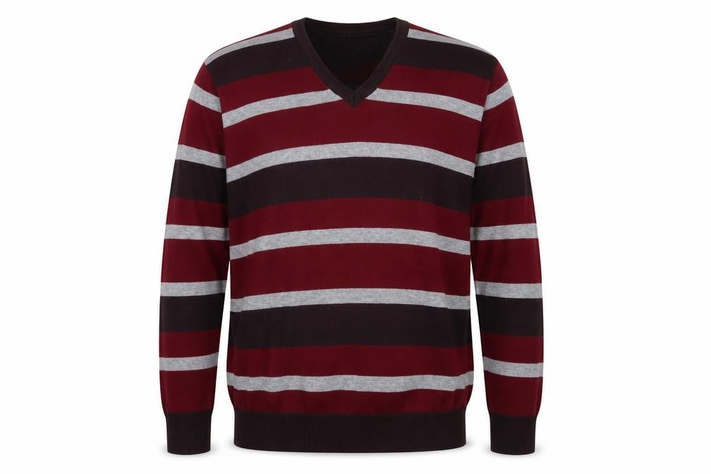 Sandstone Men's M Red Striped V-Neck Jumper