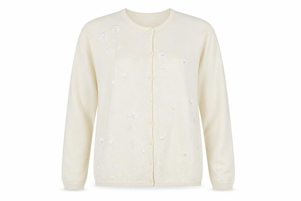Akal Women's Ivory Cardigan, Size M - Elegant Floral