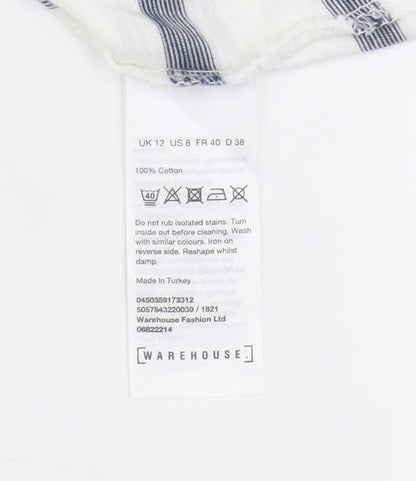 Warehouse Women's White Striped T-Shirt Size 12