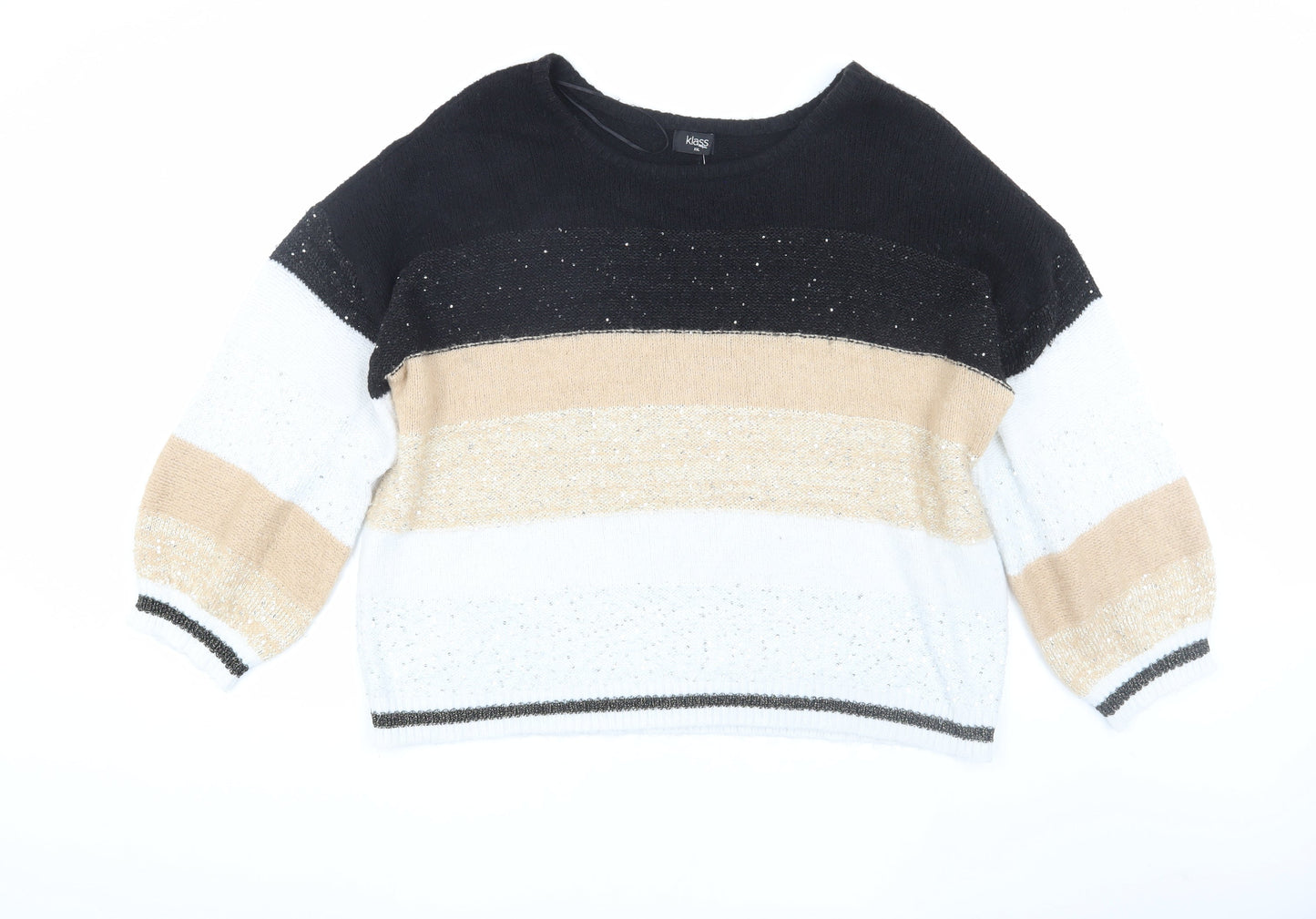 Klass Women’s Black Beige White Striped Sequin Jumper 2XL