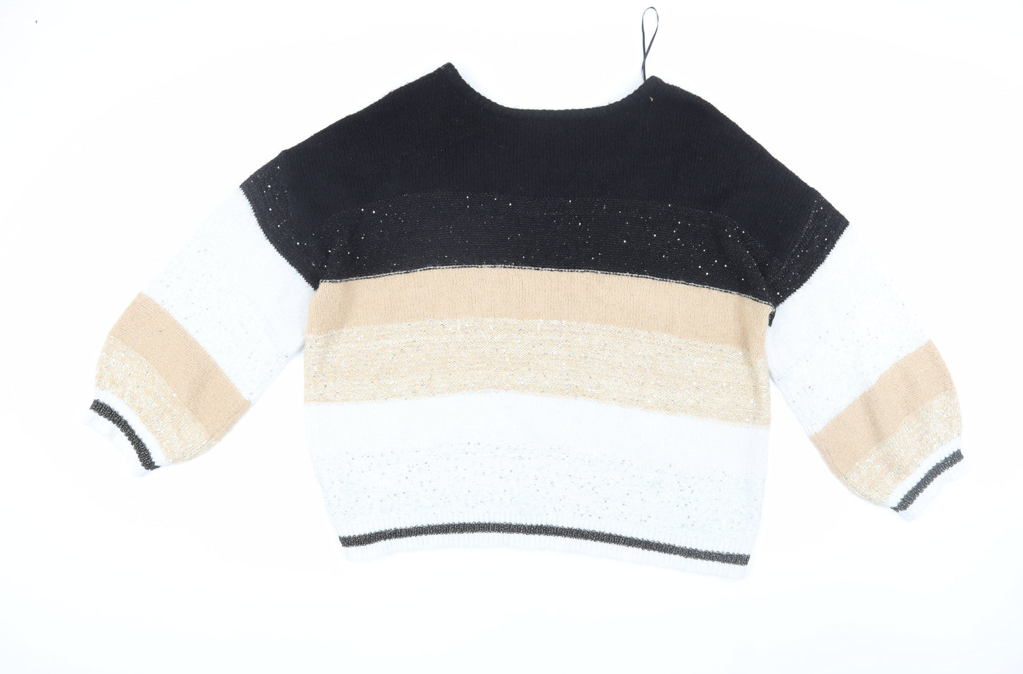 Klass Women’s Black Beige White Striped Sequin Jumper 2XL