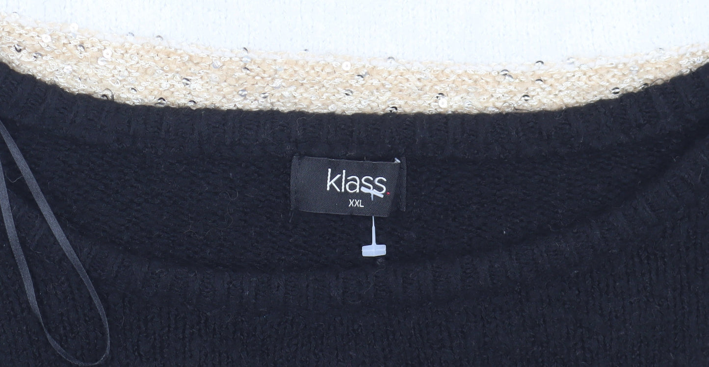 Klass Women’s Black Beige White Striped Sequin Jumper 2XL
