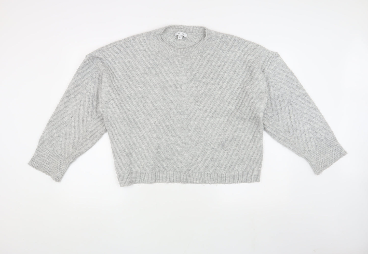 Topshop Women's Grey Knit Jumper, Size L, Crew Neck