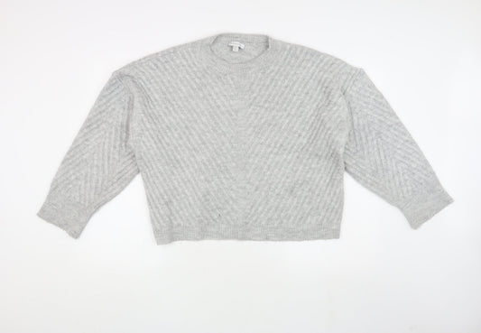 Topshop Women's Grey Knit Jumper, Size L, Crew Neck