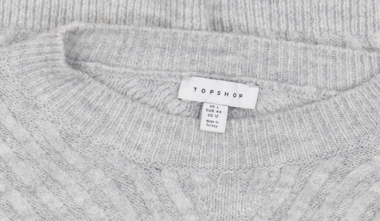 Topshop Women's Grey Knit Jumper, Size L, Crew Neck