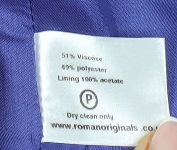 Brand and care label for Roman Originals Women's Purple Blazer 12 Regular Lined