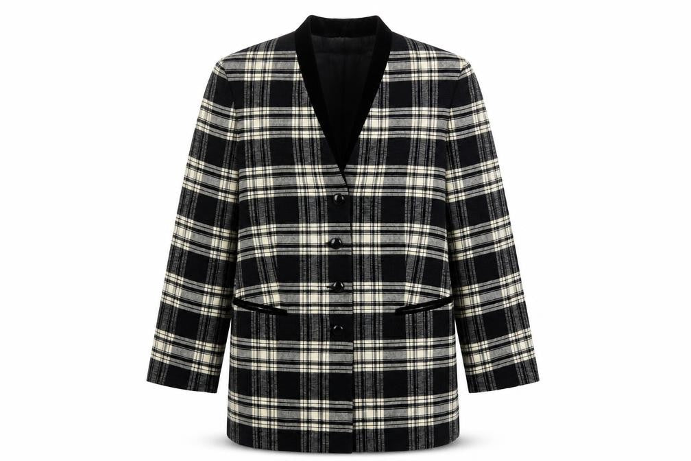 Bianca Women's Black Plaid Suit Jacket Size 14