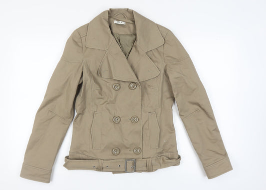 Vila Women's Beige Pea Coat Jacket L Cotton Belted