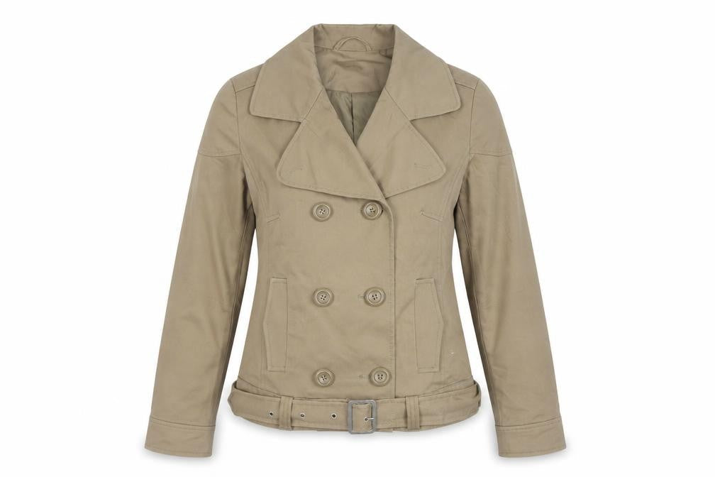 Vila Women's Beige Pea Coat Jacket L Cotton Belted